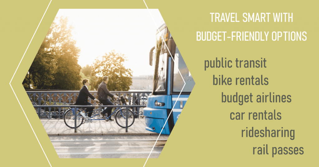 Economical Transportation suggests budget-friendly options: public transit, bike rentals, budget airlines, car rentals, ridesharing, and rail passes for efficient travel experiences.