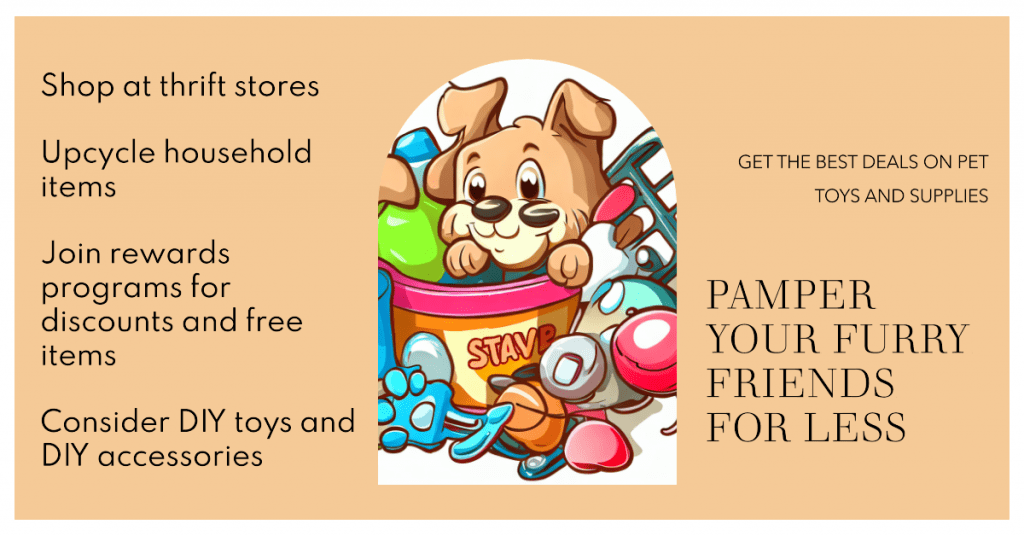 To save on pet supplies, shop at thrift stores, upcycle household items, and join rewards programs for discounts and free items. Consider DIY toys and DIY accessories for a fun and cost-effective pet accessory.