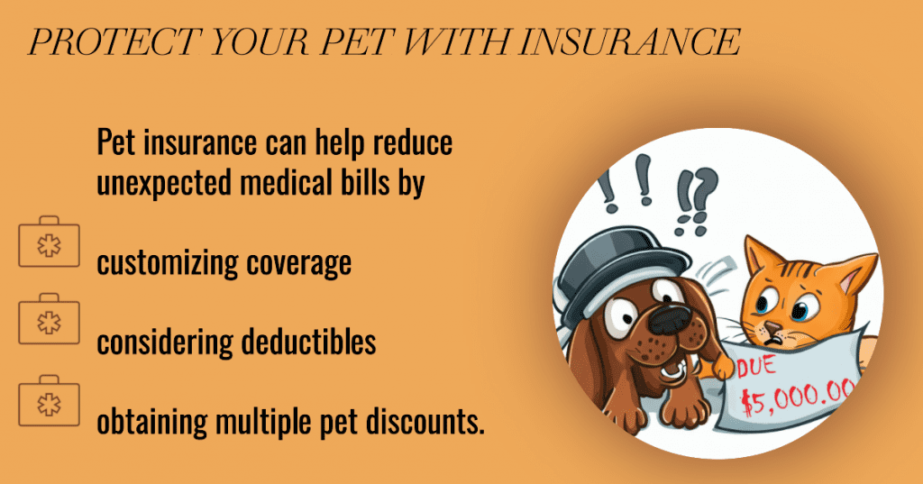 Pet insurance can help reduce unexpected medical bills by customizing coverage, considering deductibles, and obtaining multiple pet discounts.