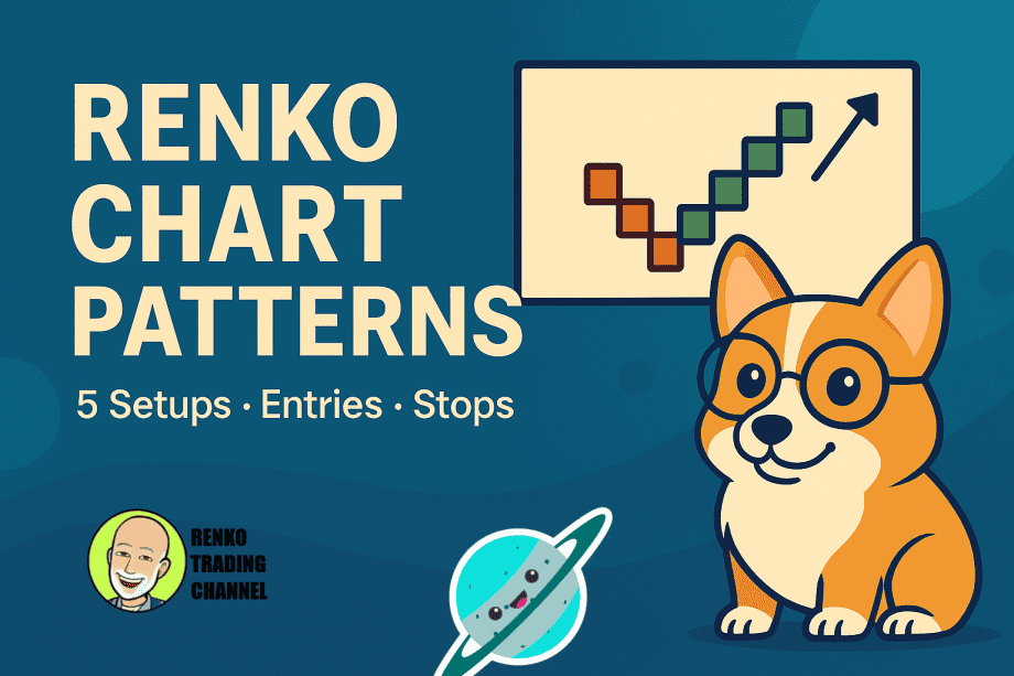 Illustration of Renko chart patterns with bricks and trend lines — featured image for a 5-pattern guide