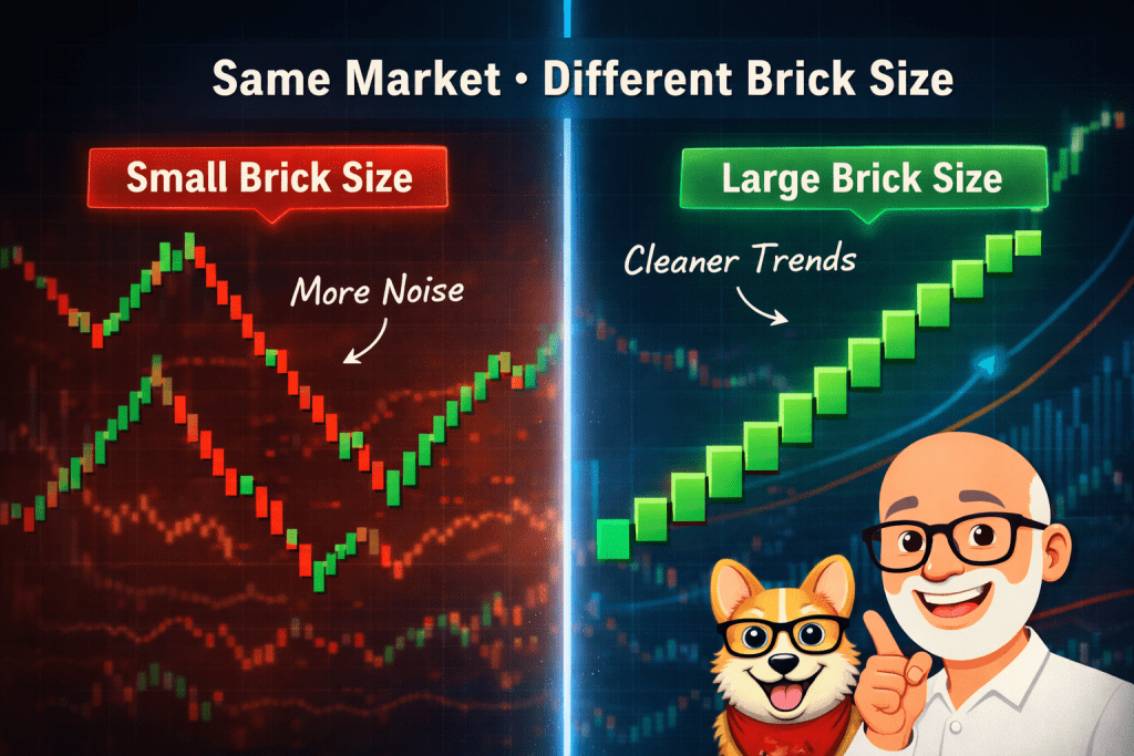 Renko brick size comparison small vs large bricks