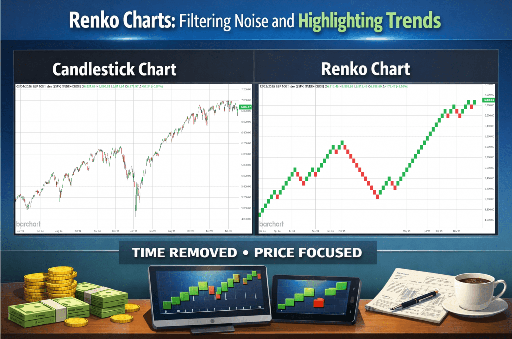 best markets for renko charts comparison with candlestick charts showing trend filtering