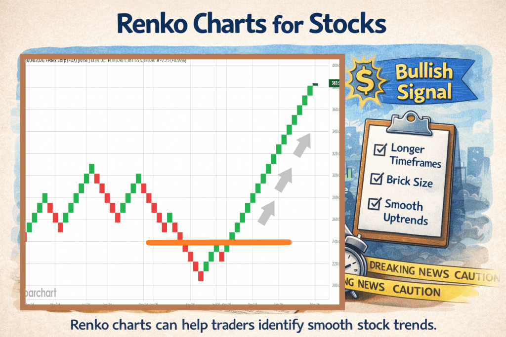 renko chart example showing smooth stock market trend with renko bricks